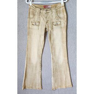 Vtg 90s Y2K Lazer Jeans Women's Sz 28x31 Low Rise Flare Pants Beige Tan‎ Pockets